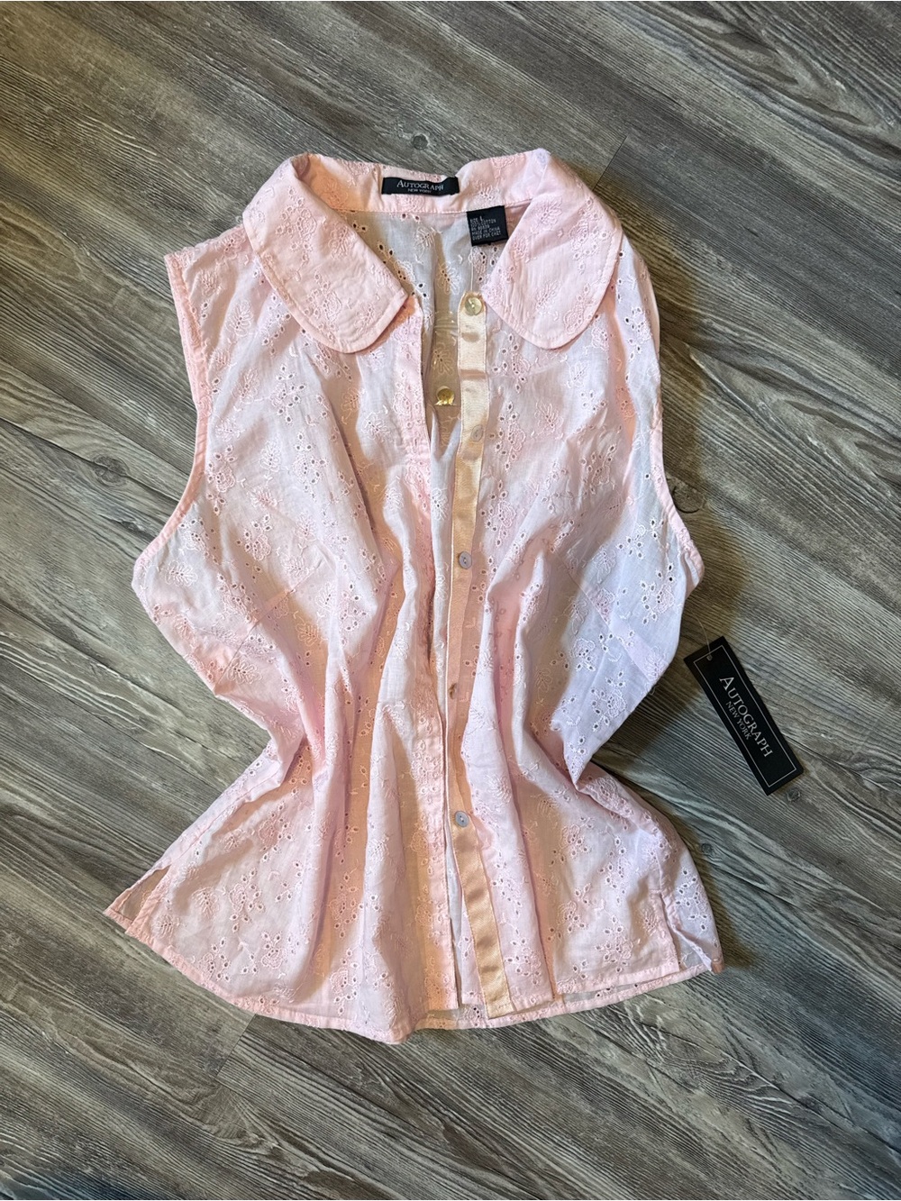 Autograph Soft Pink Eyelet Sleeveless Button-Down Shirt 100% Cotton